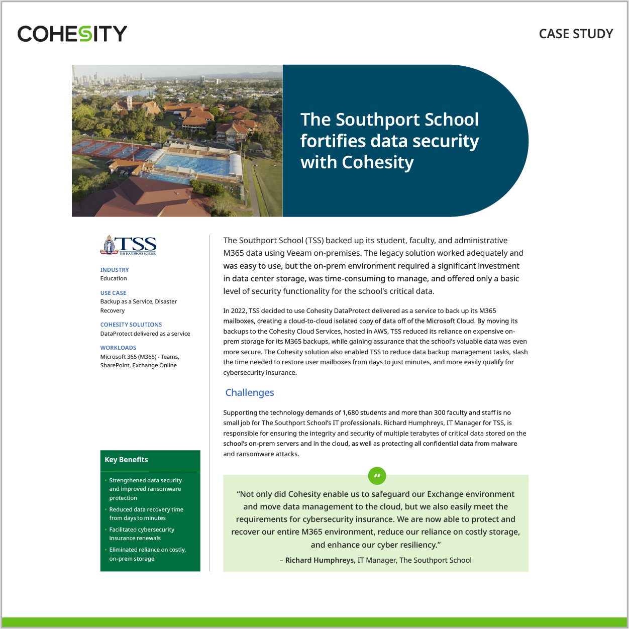 The Southport School fortifies data security with Cohesity
