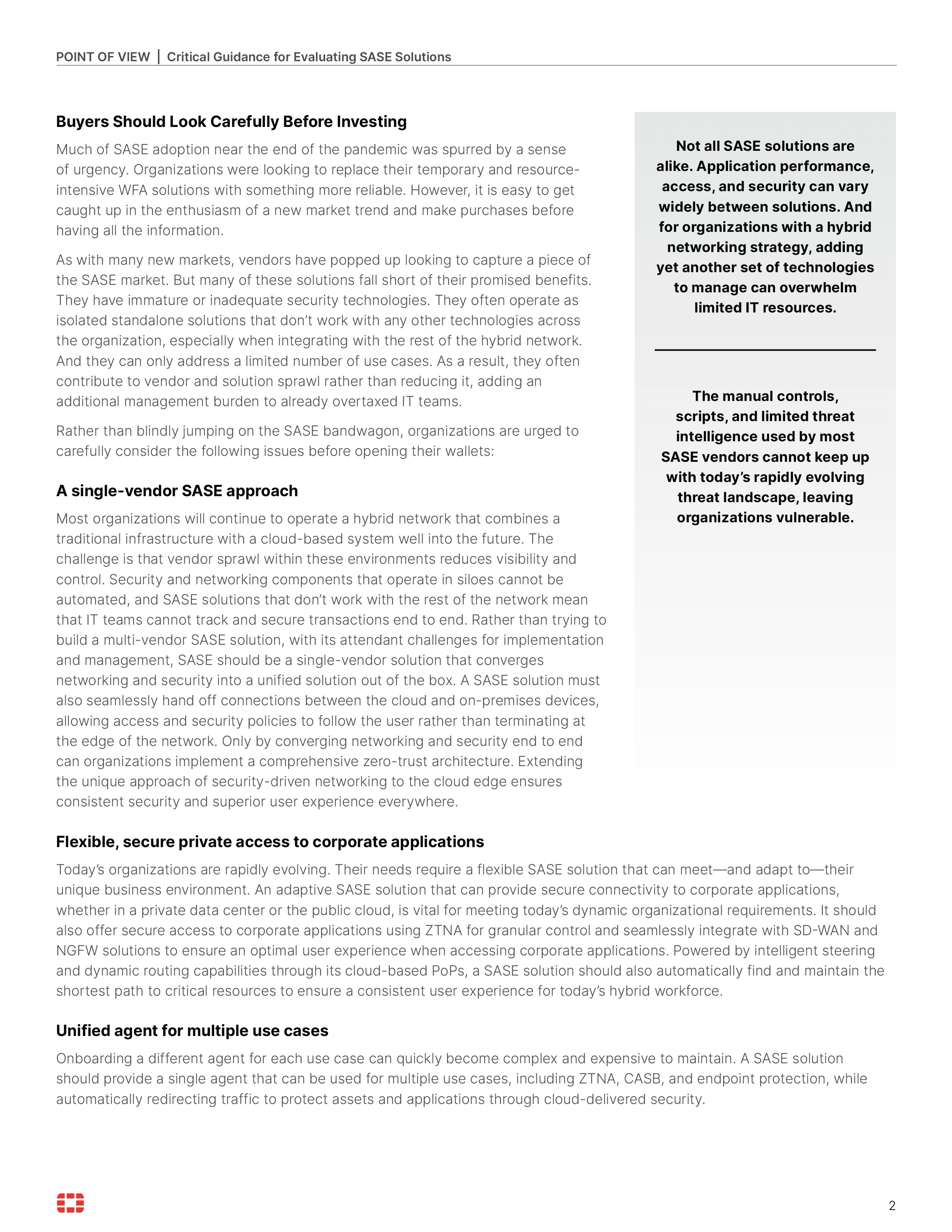 Critical Guidance for Evaluating SASE Solutions