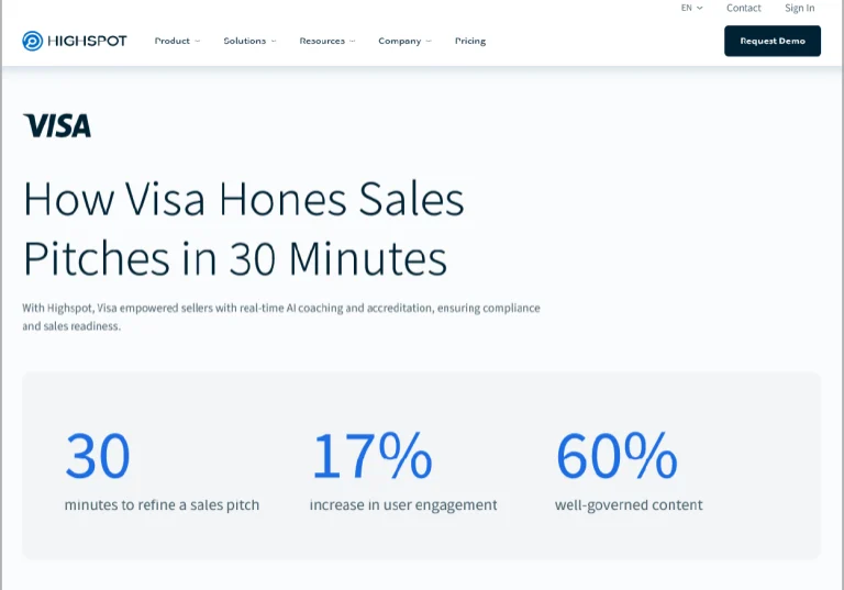 Highspot- Visa Case Study Scale AI Coaching for Sales Success Feature Image